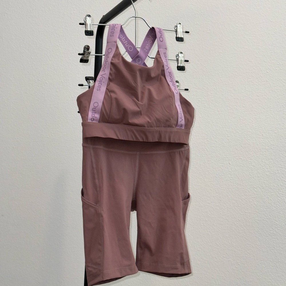 Outdoor Voices Snacks Sports Bra Matching High-Waisted Biker Shorts Set